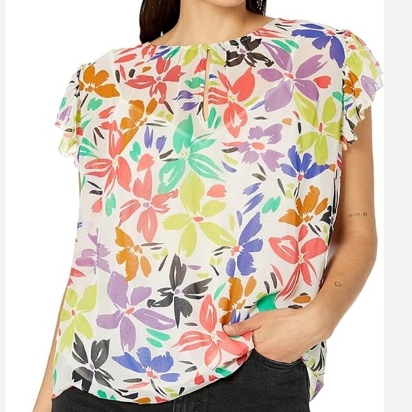 Velvet by Graham & Spencer Lucia Flutter Sleeve Top multi size small new w tag - Picture 10 of 12